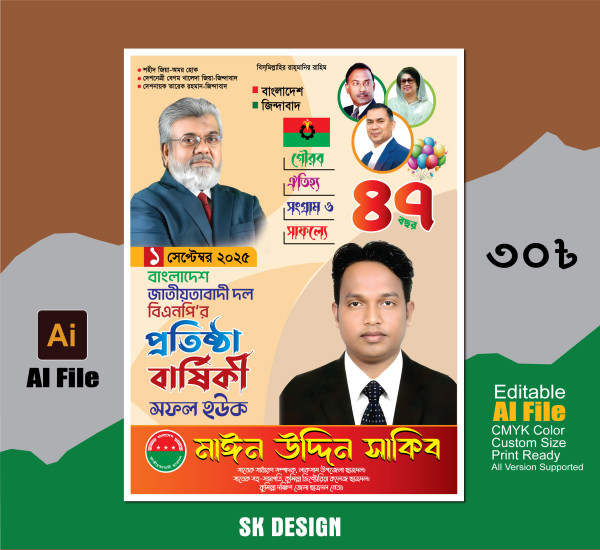 BNP Protistha Barshiki, বিএনপি প্রতিষ্ঠা বার্ষিকী পোস্টার গ্রাফিক্স ডিজাইন ফাইল