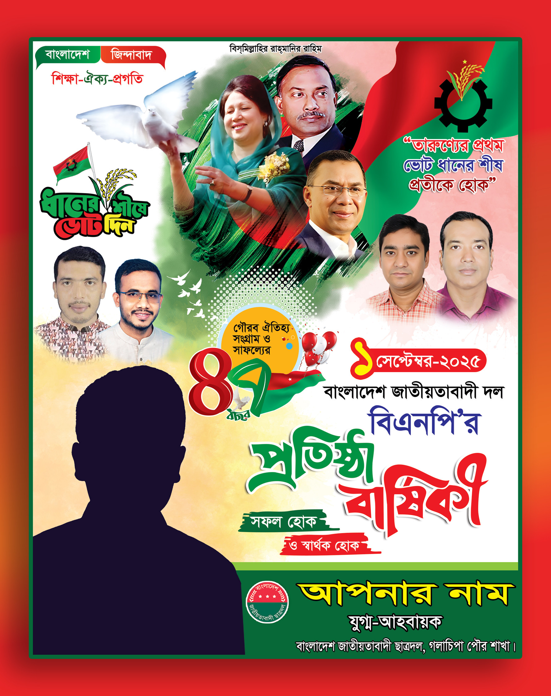 বিএনপি প্রতিষ্ঠা বার্ষিকী ব্যানার BNP Chatradal