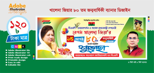15 আগস্ট 80 তম ব্যানার ডিজাইন বিএনপি  প্রযোজ্য গ্রাফিক্স ডিজাইন ফাইল