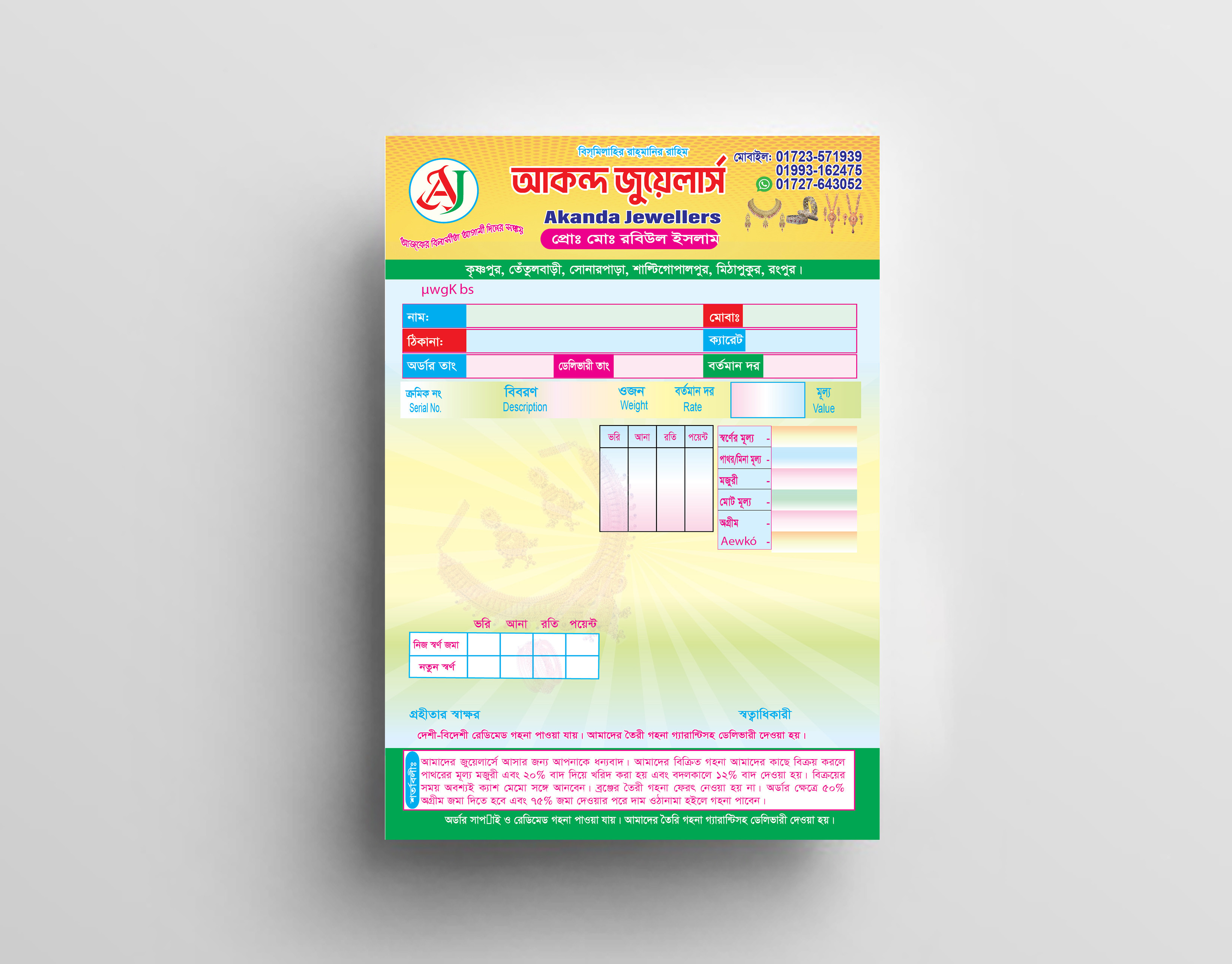 জুয়েলার্স দোকানের মেমো