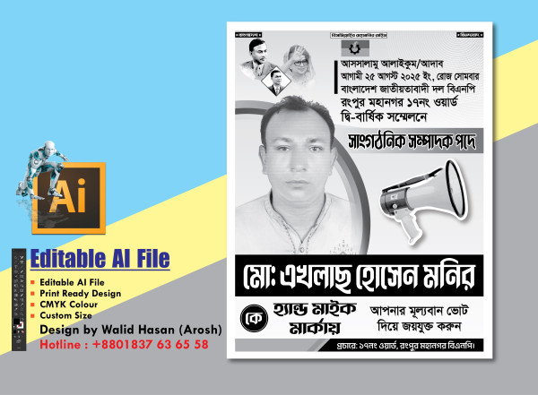 মাইক মার্কা বিএনপি সাংগঠনিক সম্পাদক নির্বাচনি পোস্টার গ্রাফিক্স ডিজাইন ফাইল
