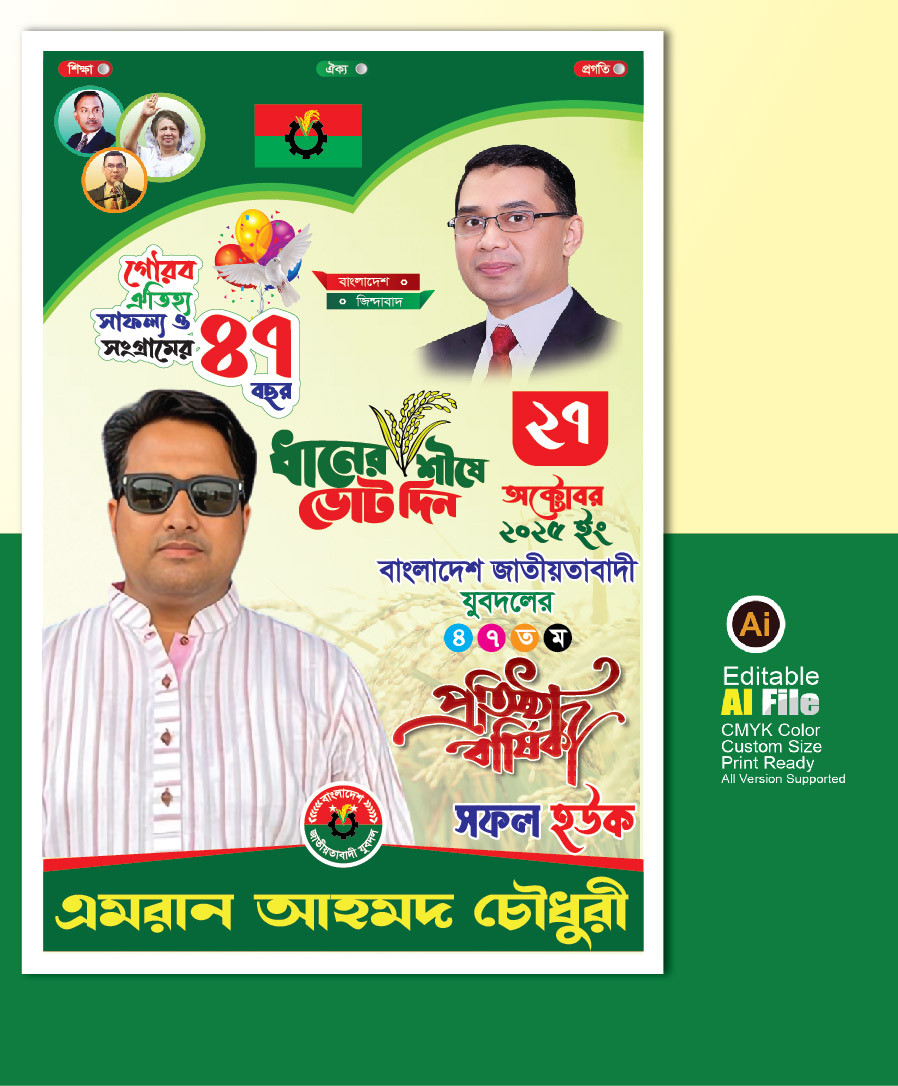 ২৭ অক্টোবর যুবদল প্রতিষ্ঠা বার্ষিকী পোষ্টার