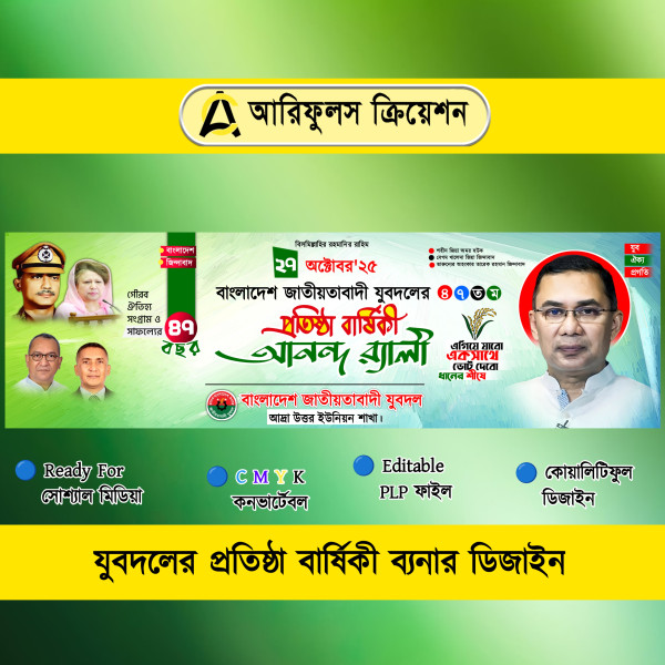 যুবদলের প্রতিষ্ঠা বার্ষিকী ব্যানার ডিজাইন Pixellab File PLP গ্রাফিক্স ডিজাইন ফাইল
