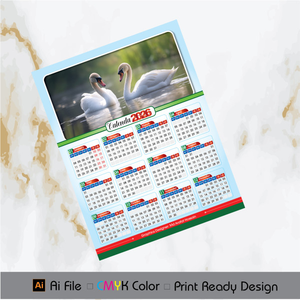 Calendar 2026 Design গ্রাফিক্স ডিজাইন ফাইল