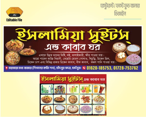 Resturent Banner রেস্টুরেন্ট / ফাস্ট ফুড দোকানের ব্যানার গ্রাফিক্স ডিজাইন ফাইল