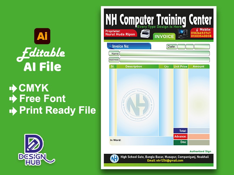 Computer Training Center Cash Memo Design