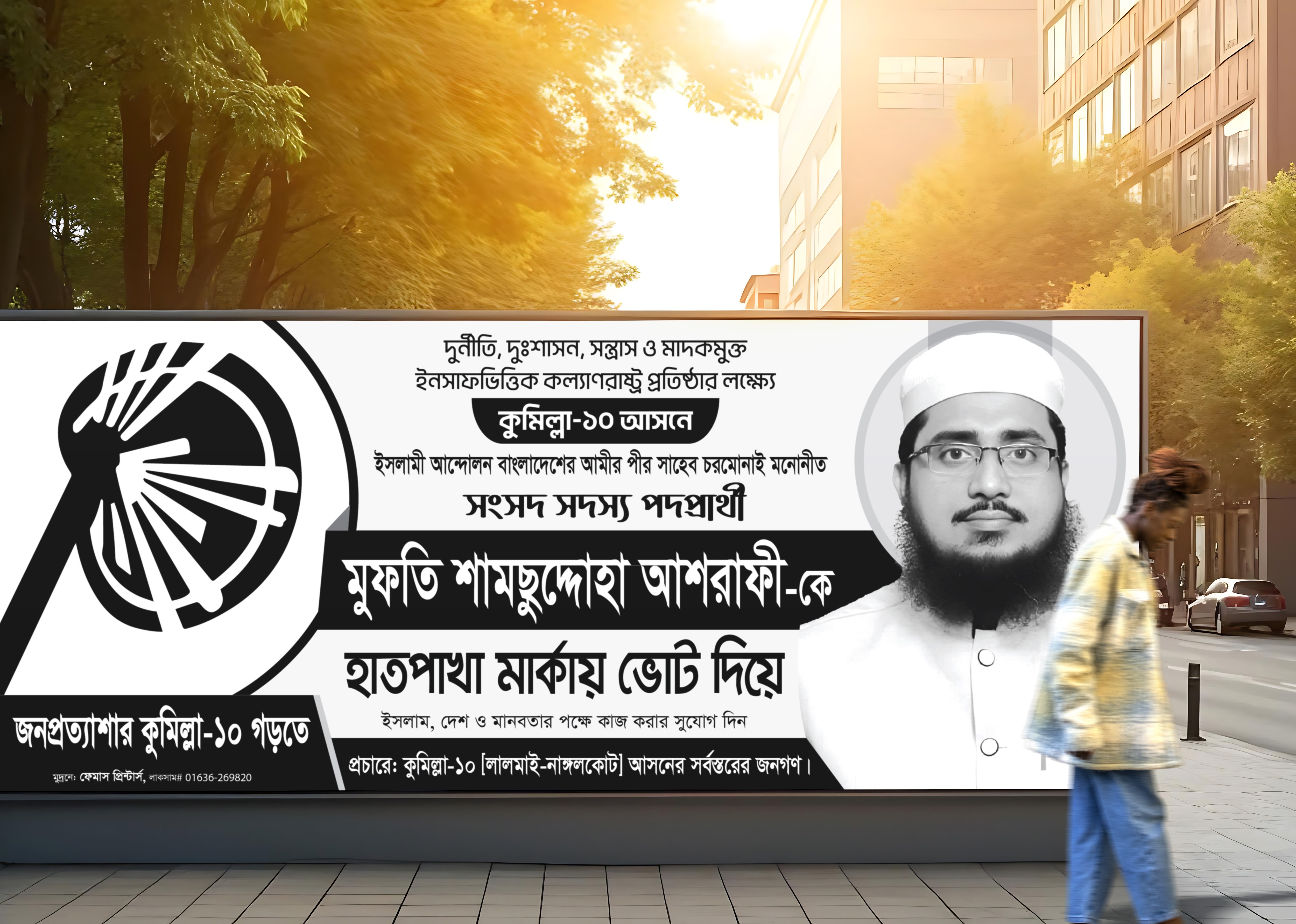 ইসলামী আন্দোলনের হাতপাখা মার্কা নির্বাচনী ব্যানার