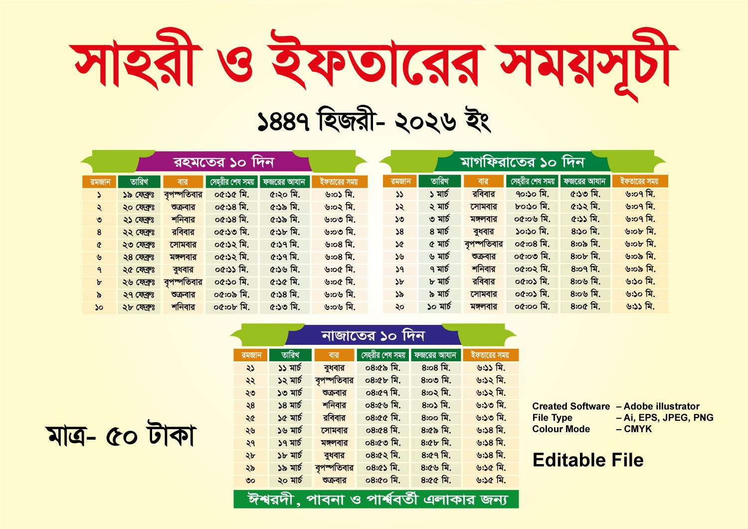 সাহরী ও ইফতারের সময়সূচী 2026