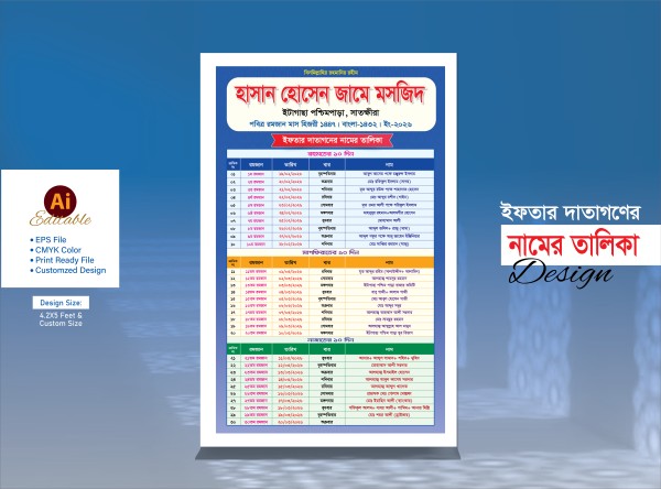 রমজানের ইফতার দাতাগণের নামের তালিকা গ্রাফিক্স ডিজাইন ফাইল