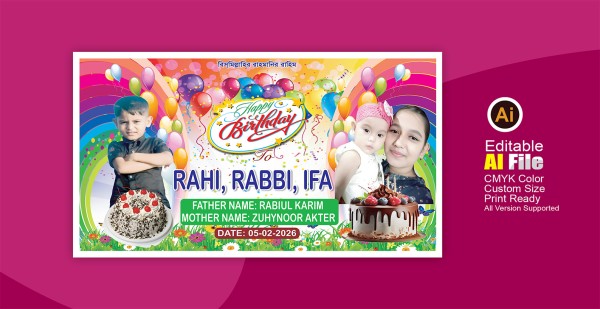 Birthday Banner Design জন্মদিনের ব্যানার ডিজাইন গ্রাফিক্স ডিজাইন ফাইল
