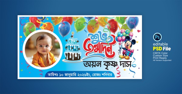 happy birthday banner শুভ জন্মদিনের ব্যানার ডিজাইন গ্রাফিক্স ডিজাইন ফাইল