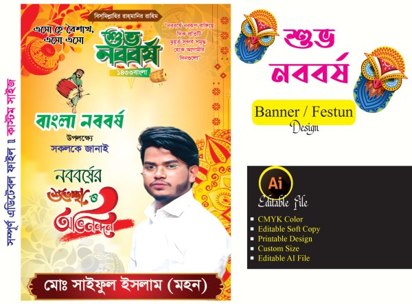 শুভ নববর্ষ ব্যানার / ফেস্টুন ডিজাইন গ্রাফিক্স ডিজাইন ফাইল