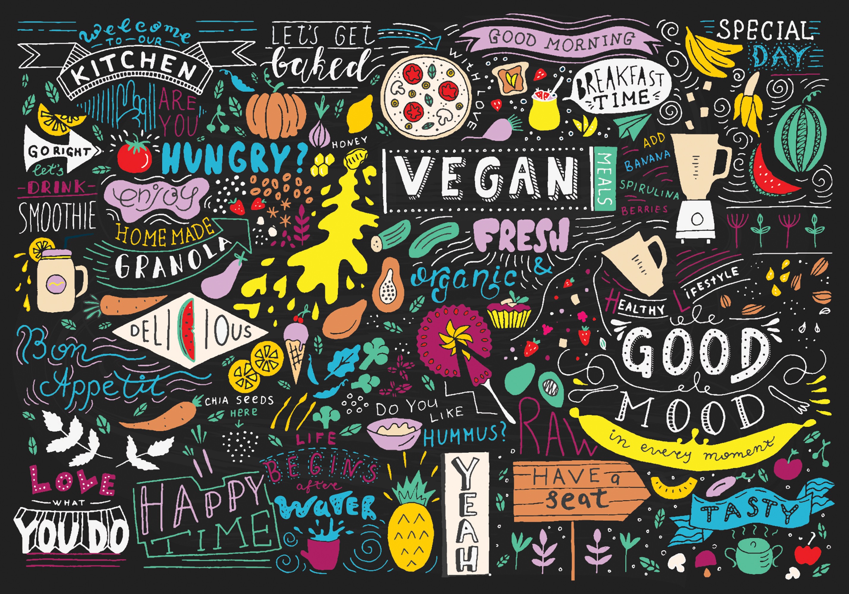 Chalkboard Kitchen Art, Restaurant wall typography.