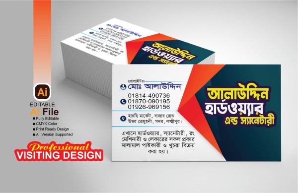 হার্ডওয়্যার দোকানের ভিজিটিং কার্ড ডিজাইন গ্রাফিক্স ডিজাইন ফাইল