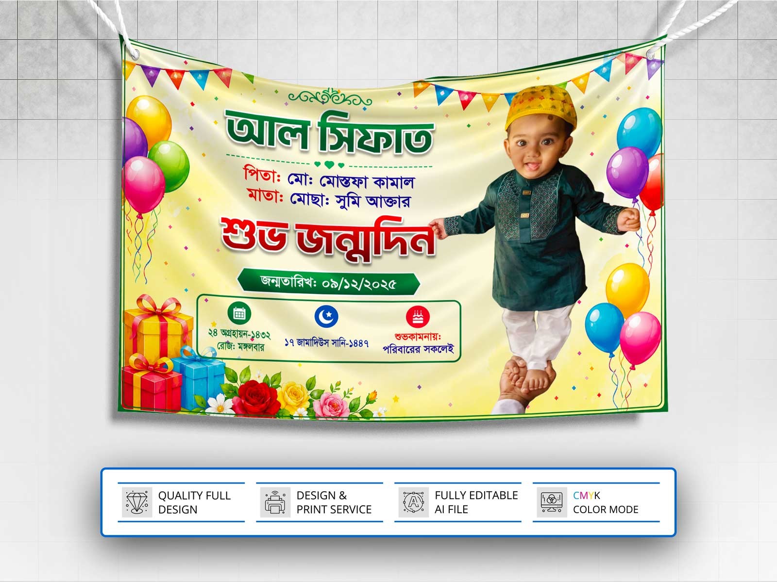 Happy Birthday Banner Design । শুভ জন্মদিন ব্যানার ডিজাইন
