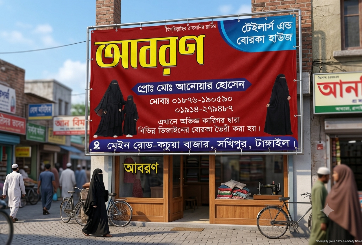 আধুনিক টেইলার্স এন্ড বোরখা দোকানের সাইনবোর্ড ডিজাইন
