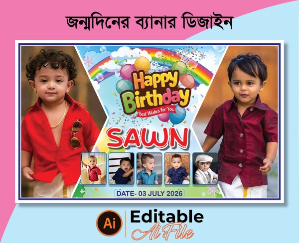 জন্মদিনের ব্যানার ডিজাইন ।। Happy Birthday Banner গ্রাফিক্স ডিজাইন ফাইল