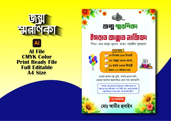 জন্ম স্মরণিকা গ্রাফিক্স ডিজাইন ফাইল