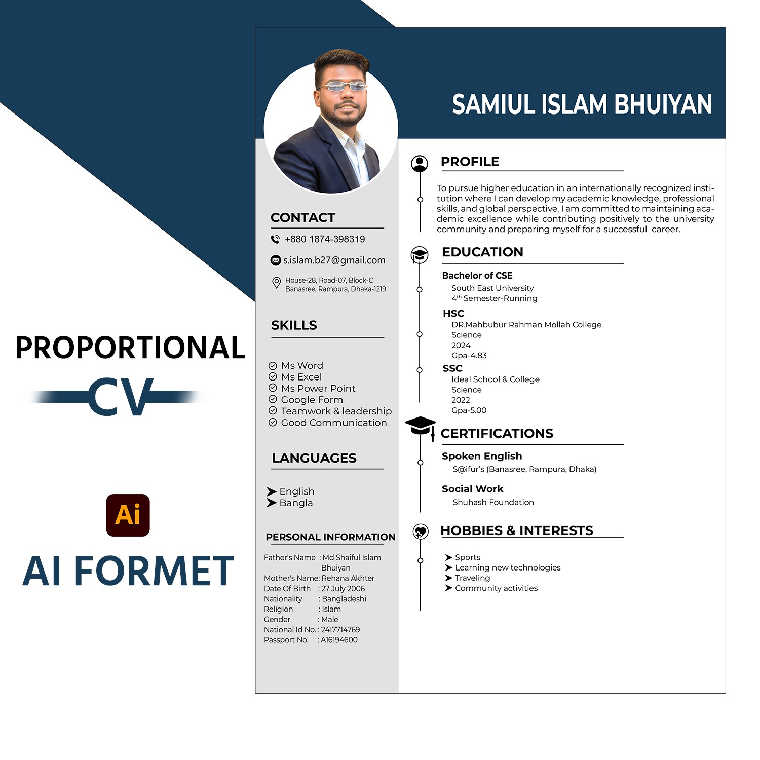 Modern Professional CV Template for Job & Visa