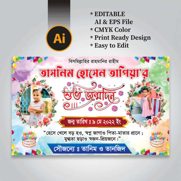 happy birthday banner design গ্রাফিক্স ডিজাইন ফাইল
