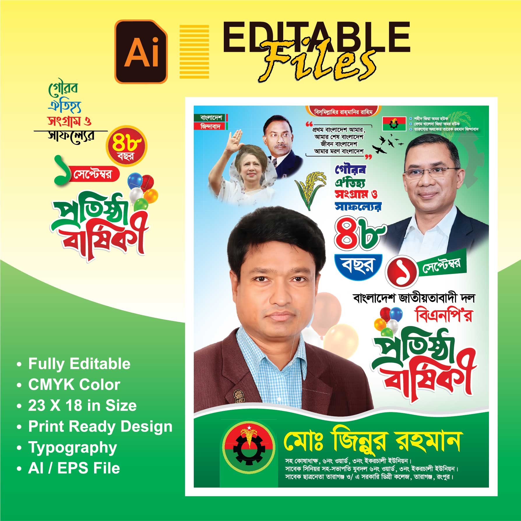 বিএনপি প্রতিষ্ঠা বার্ষিকী ব্যানার BNP