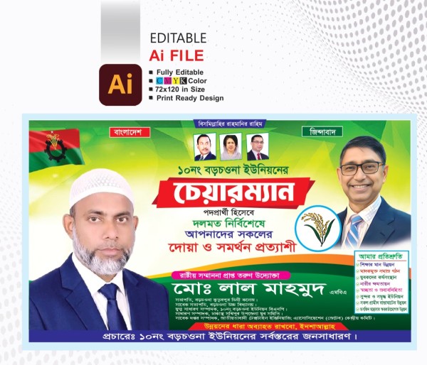 চেয়ারম্যান নির্বাচনী বিলবোর্ড ব্যানার ডিজাইন। গ্রাফিক্স ডিজাইন ফাইল