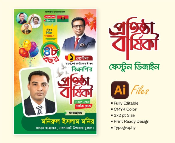 বিএনপির প্রতিষ্ঠা বার্ষিকী ব্যানার পোস্টার ডিজাইন গ্রাফিক্স ডিজাইন ফাইল