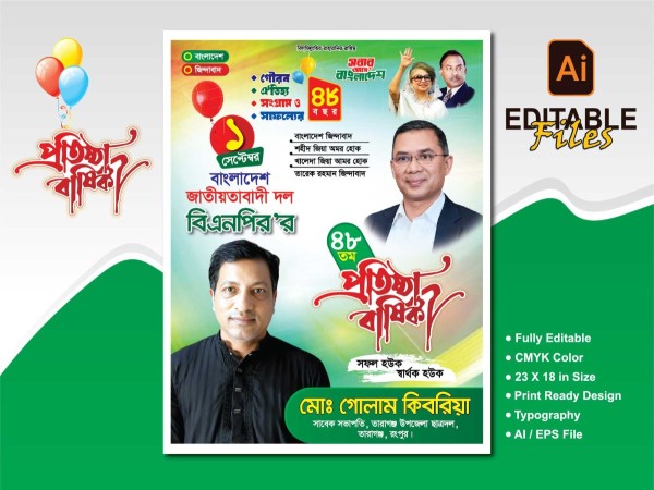বিএনপি প্রতিষ্ঠা বার্ষিকী ডিজাইন গ্রাফিক্স ডিজাইন ফাইল