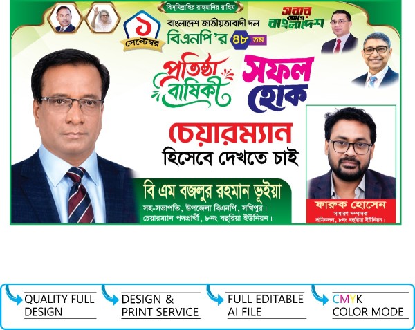 বিএনপির প্রতিষ্ঠা  বার্ষিকী ব্যানার ডিজাইন গ্রাফিক্স ডিজাইন ফাইল