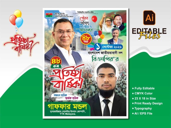 বিএনপি প্রতিষ্ঠা বার্ষিকী ডিজাইন গ্রাফিক্স ডিজাইন ফাইল