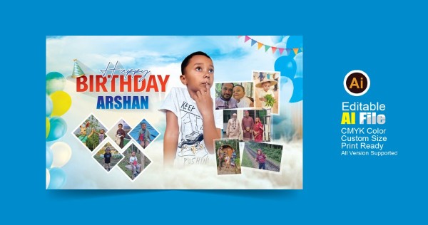 Happy Birthday Banner জন্মদিনের ব্যানার ডিজাইন গ্রাফিক্স ডিজাইন ফাইল