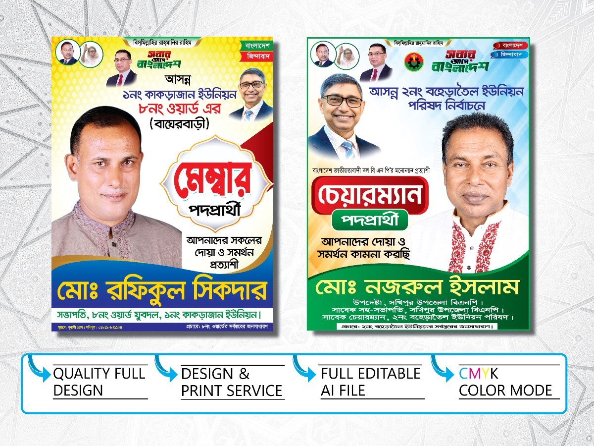 মেম্বার, চেয়ারম্যান প্রার্থী নির্বাচনী পোষ্টার ডিজাইন