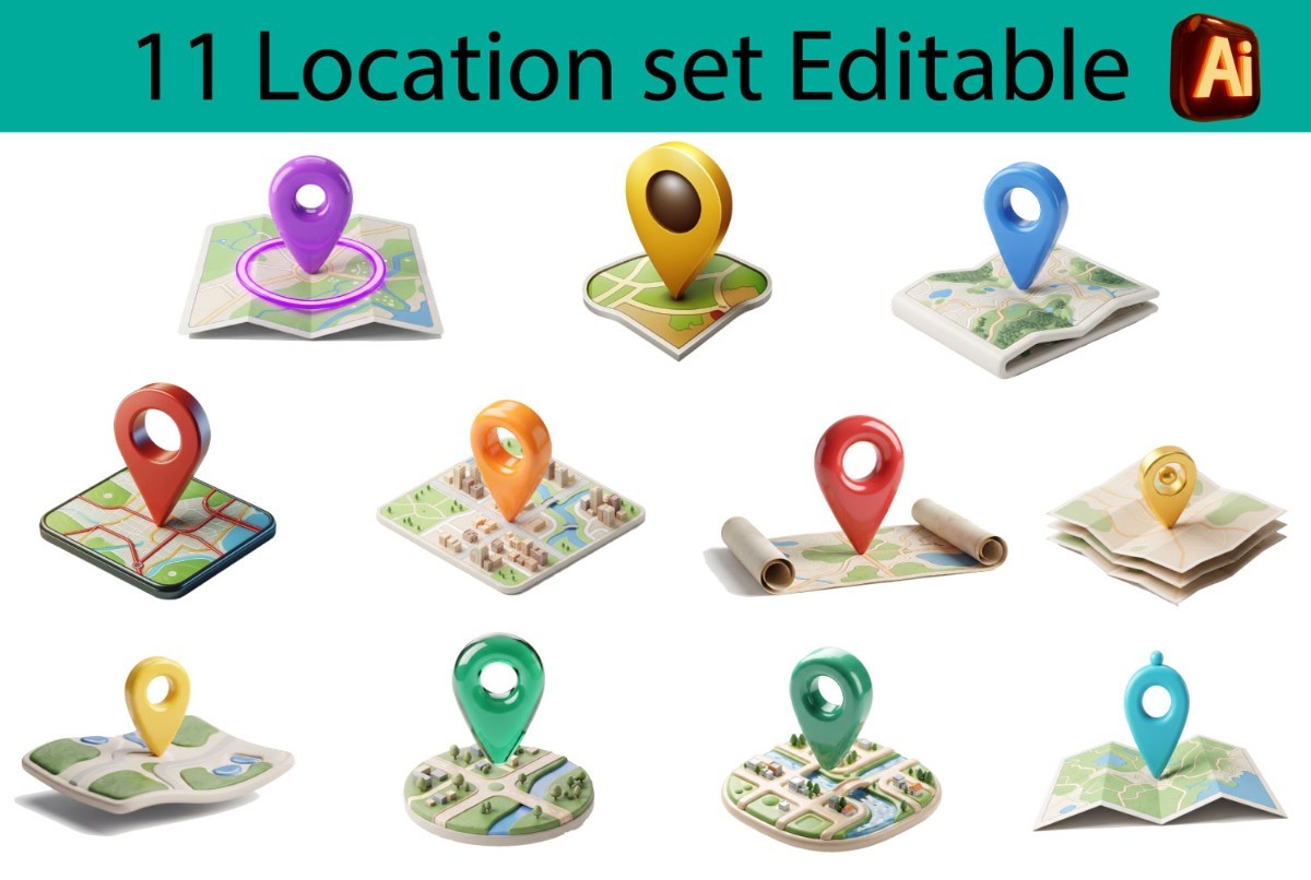 3D Location Icon set full Editable FIle
