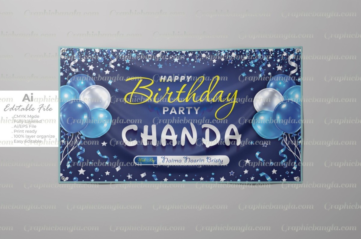 Blue Birthday Party Banner Design