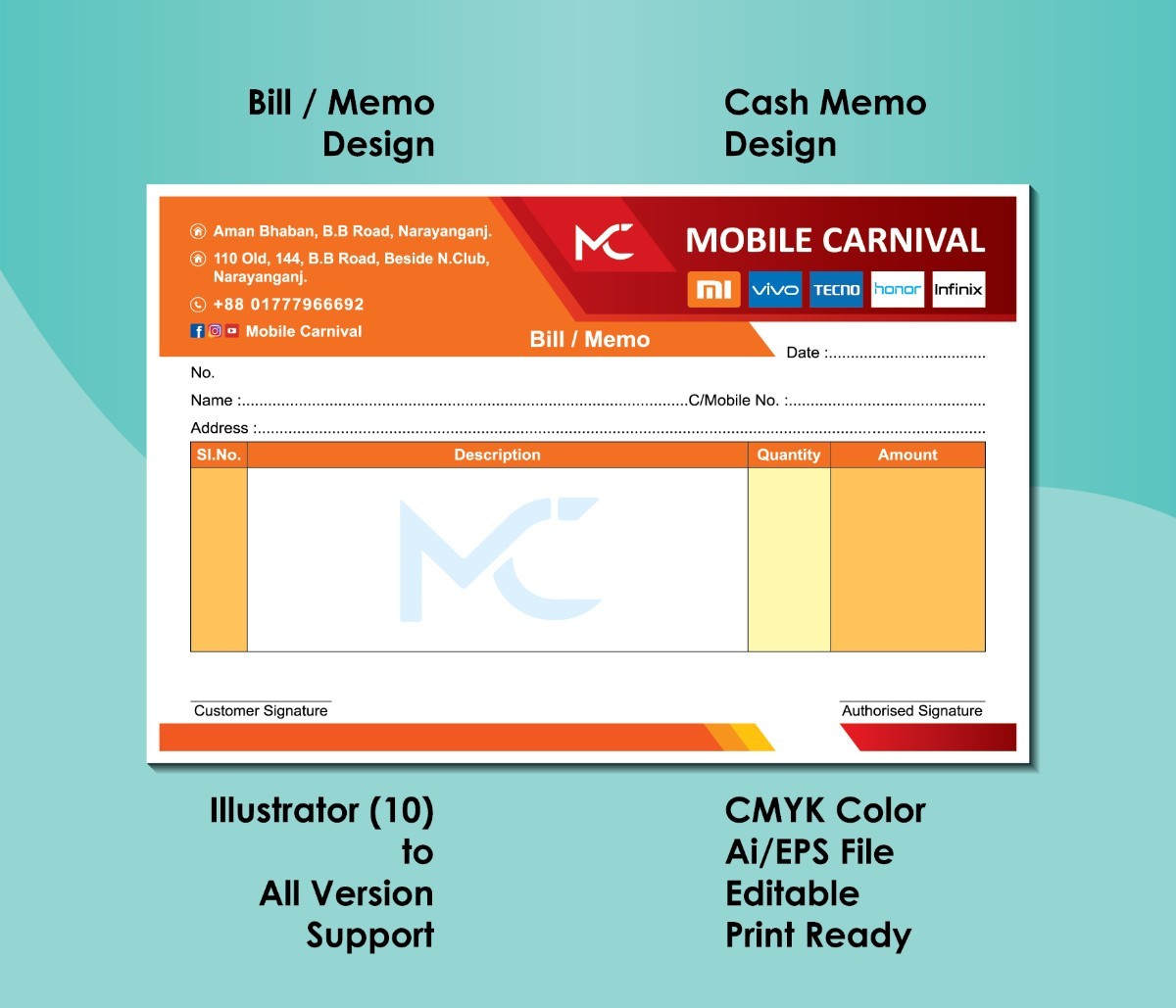 Mobile Shop Memo and Bill Design