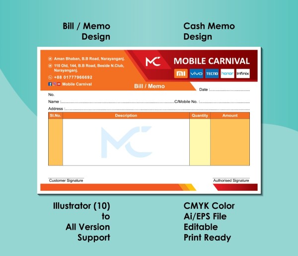 Mobile Shop Memo and Bill Design গ্রাফিক্স ডিজাইন ফাইল