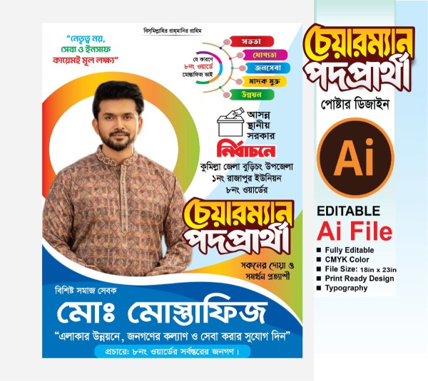 চেয়ারম্যান পদপ্রার্থী পোস্টার গ্রাফিক্স ডিজাইন ফাইল