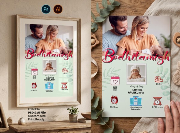 জন্ম স্মরণিকা ডিজাইন | Newborn Baby Birth Stats PSD Download গ্রাফিক্স ডিজাইন ফাইল