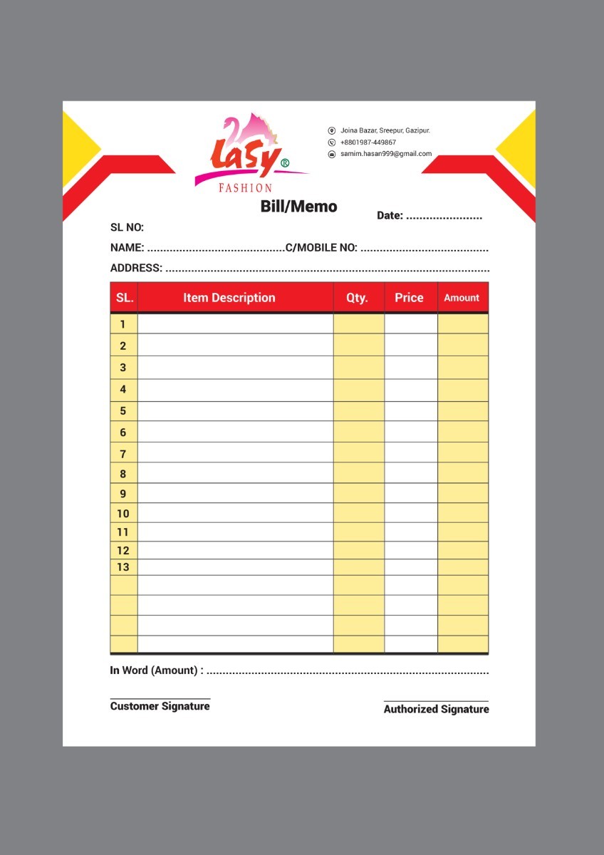 Cloth Store  Cash Memo Design Illustrator File Template