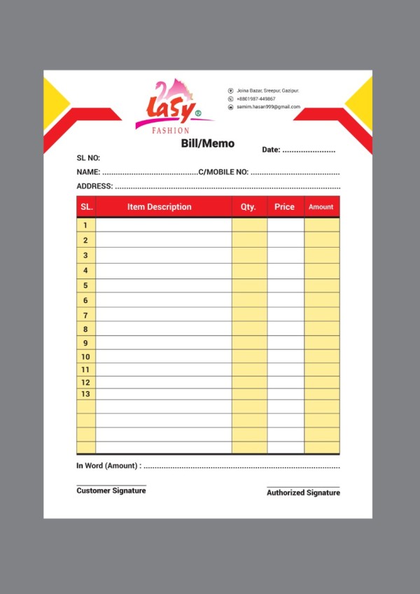 Cloth Store  Cash Memo Design Illustrator File Template গ্রাফিক্স ডিজাইন ফাইল