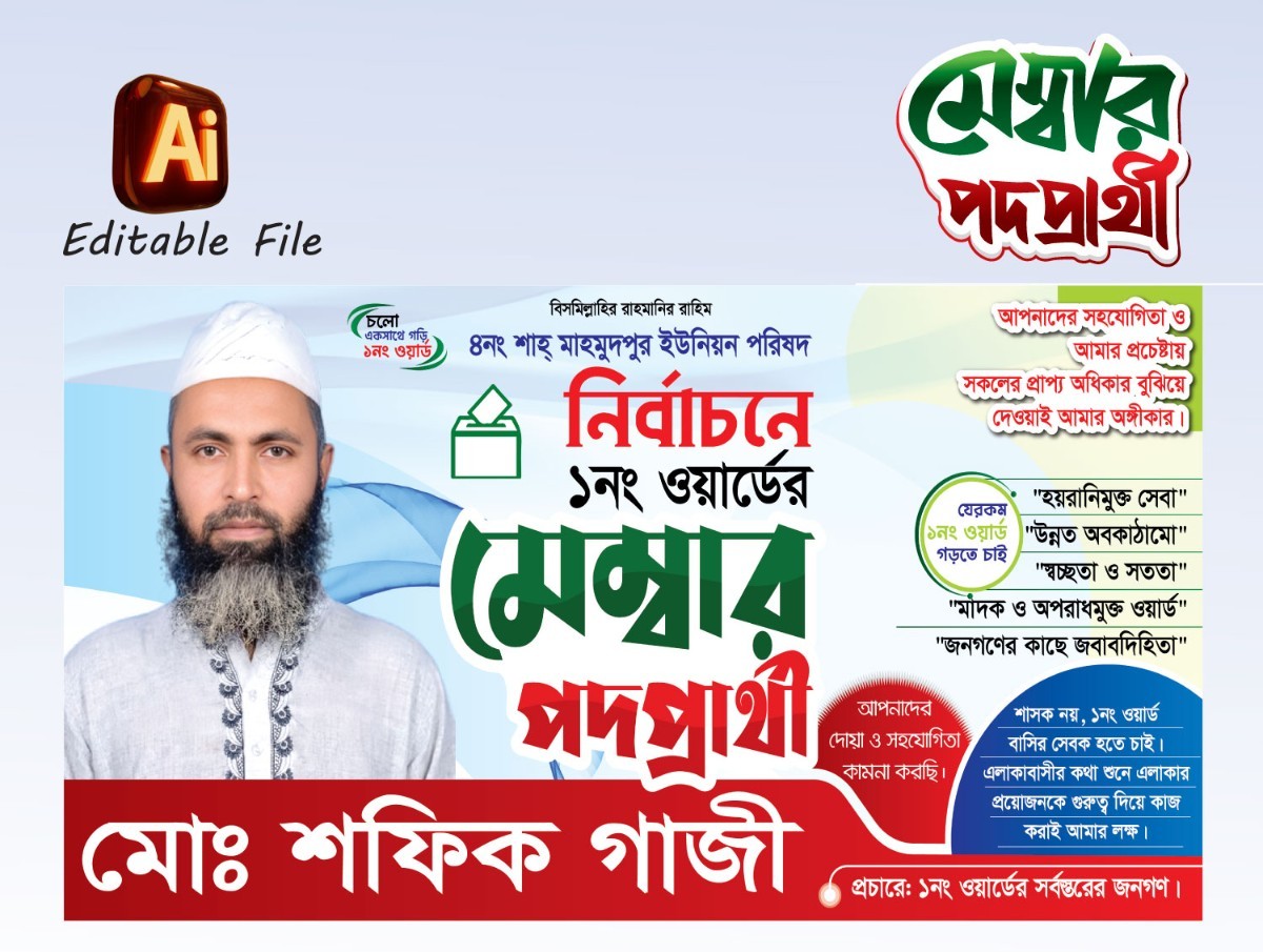 মেম্বার পদপ্রার্থী ব্যানার ডিজাইন 2026