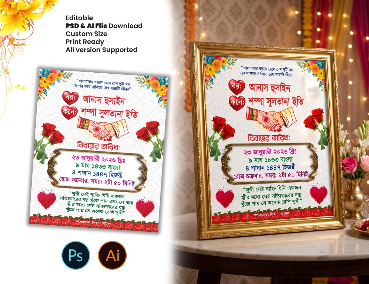 বিবাহ স্মরণিকা ডিজাইন  PSD | Bibaho Soronika | wedding frame