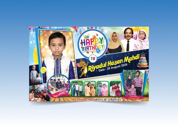 Birthday Banner With Family Photho Album গ্রাফিক্স ডিজাইন ফাইল